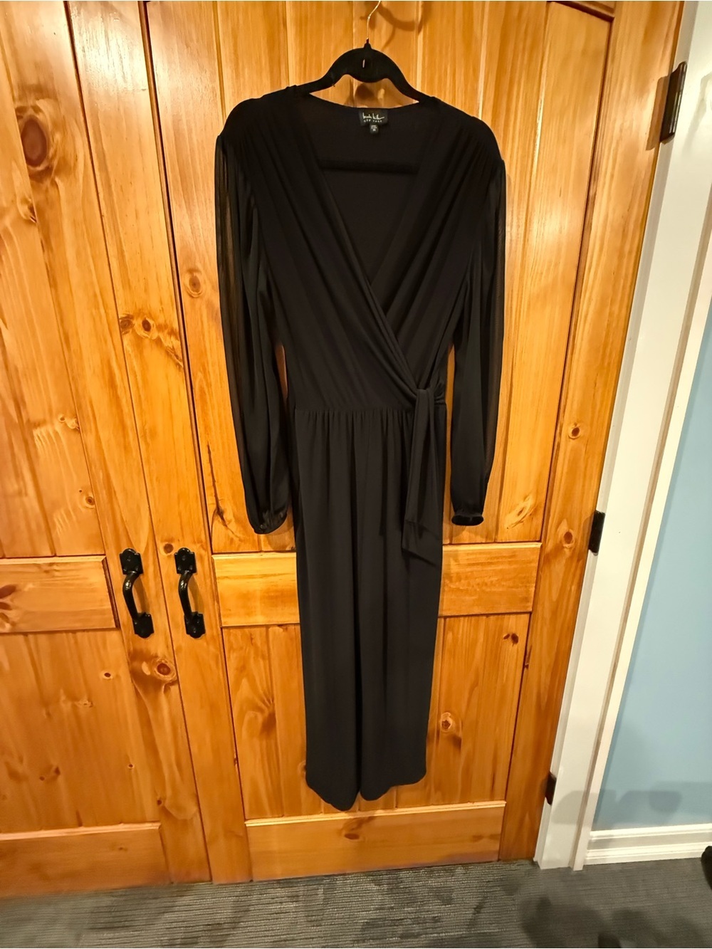 Nicole Miller Black Wrap Long-Sleeve jumpsuit Dress